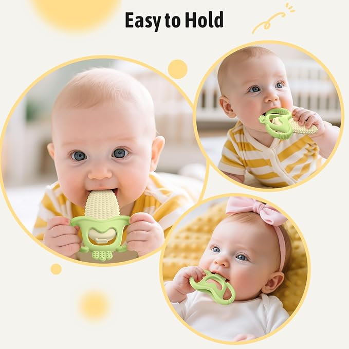 akolik Baby Teething Toys, Baby Frozen Teething Relief, BPA Free Infant Chew Toys Newborn Accessories, Cold Freezer Teethers for Babies 0-3-6-9-12 Months Old Boys Girls(Corn A)