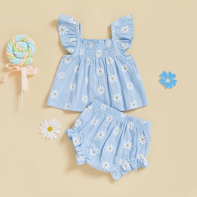 Mubineo Baby Girl Summer Clothes Cute Ruffle Tops Dress Shorts Outfits Set Infant Toddler Shrit Bloomers Princess Outfit