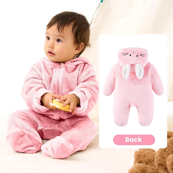 JiAmy Baby Snowsuit Baby Bear Hooded Onesie With Fold-Over Newborn Animals Fleece Outifts Thin Fall Winter Outfits