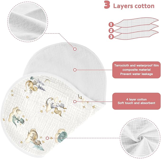 Vvfelixl Baby Burp Cloths Dragon Newborn Cotton Burping Set Washcloths 4 Pack