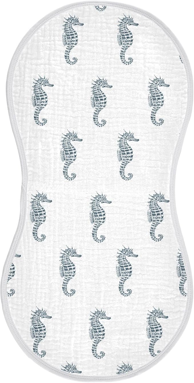 vvfelixl Baby Burp Cloths Retro Seahorse Baby Newborn Cotton Burping Cloths Set Baby Washcloths 4 Pack