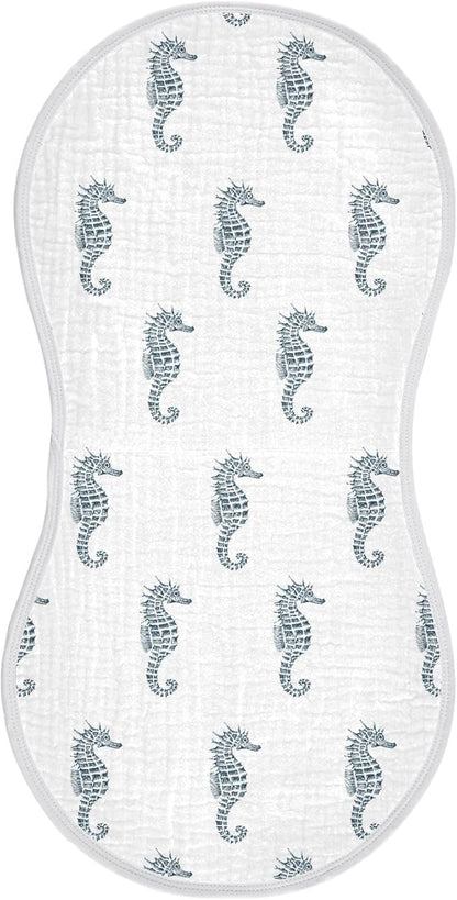 vvfelixl Baby Burp Cloths Retro Seahorse Baby Newborn Cotton Burping Cloths Set Baby Washcloths 4 Pack