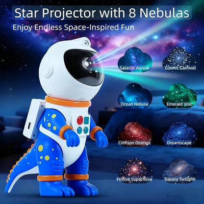 Galaxy Star Projection Night Light, Dinosaur Astronaut Space Projector with Timer, Remote Control, 8 Lighting Modes, Green Nebula Effects for Kids Room Ceiling Decor