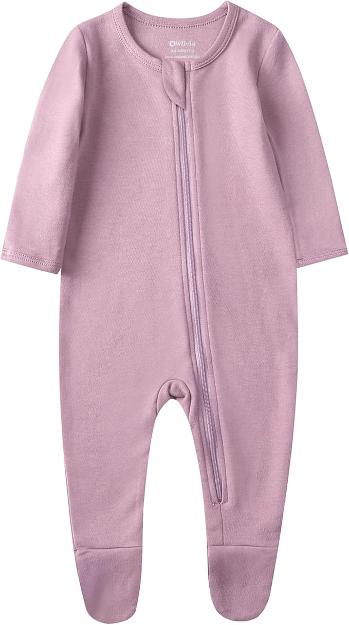 Owlivia Organic Cotton Baby Pajamas, Boys Girls 3-Pack Zip Front Sleep 'N Play, Footed Sleeper, Long Sleeve