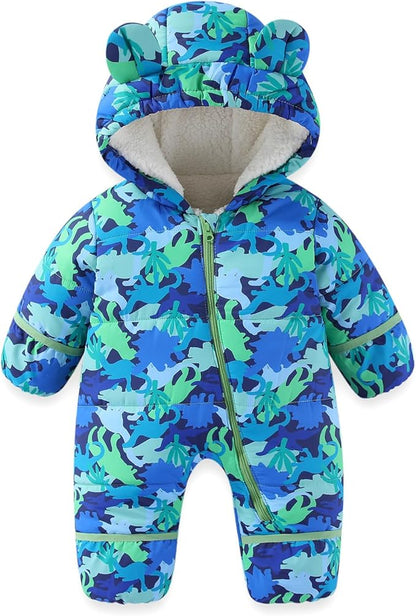 JiAmy Baby Snowsuit Baby Printed Winter Clothes With Flod-Over Girl Boy Hooded Outfits Jumpsuit Coat