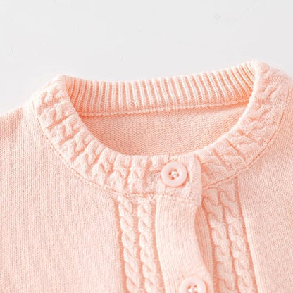 Toddler Baby Girls Cotton Knit Jacquard Sweater Cardigan, Crew Neck Spring Coat Sweater Long Sleeve Clothes Warm Tops