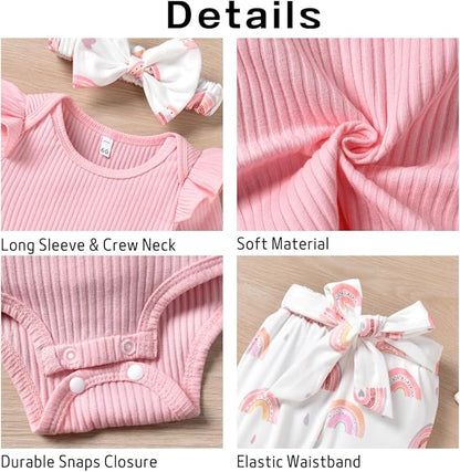 Aalizzwell Preemie Newborn Infant Baby Girls Clothes Ribbed Romper Bodysuit Pants Set Fall Winter Outfits
