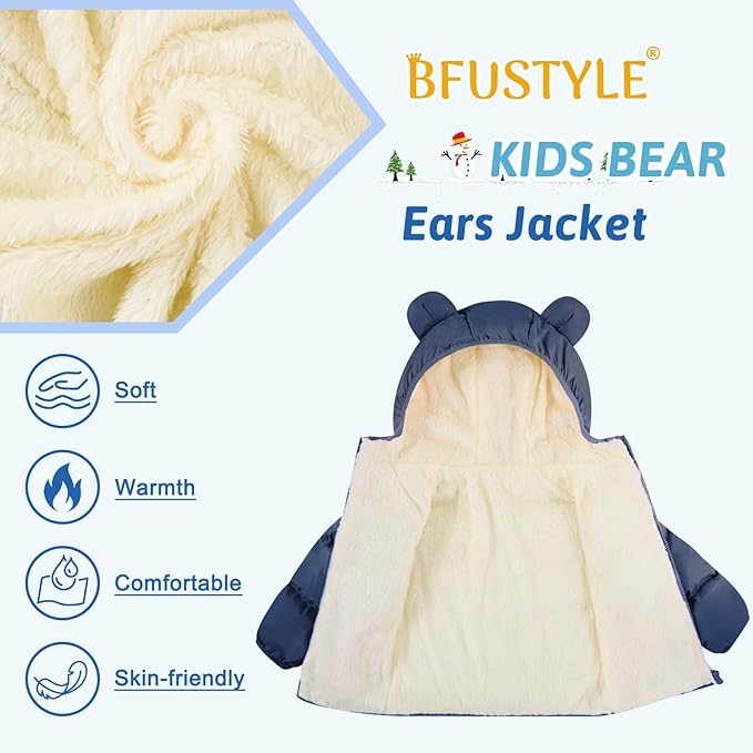 BFUSTYLE Baby Toddler Coat Boys Girls Bear Ear Hooded Puffer Jacket for kids 6M-5T