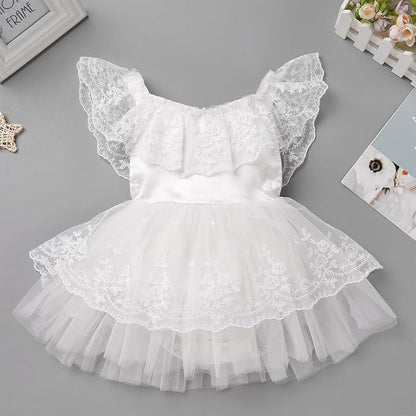 FYMNSI Infant Baby Girl 1st Birthday Outfit Floral Lace Tulle Romper Tutu Dress Headband 2PCS Bodysuit Princess Summer Clothe