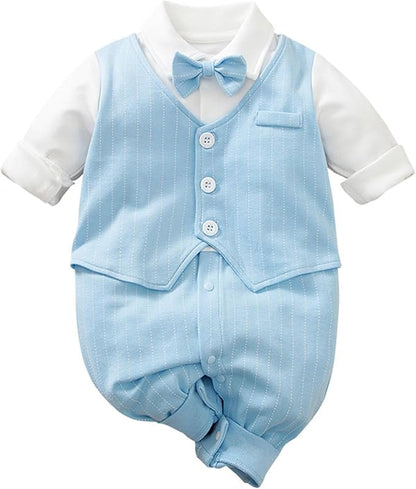 HUAANIUE Newborn Baby Boys Gentleman Romper One Piece Long Sleeve Bowtie Outfit Formal Wear Tuxedo Suit