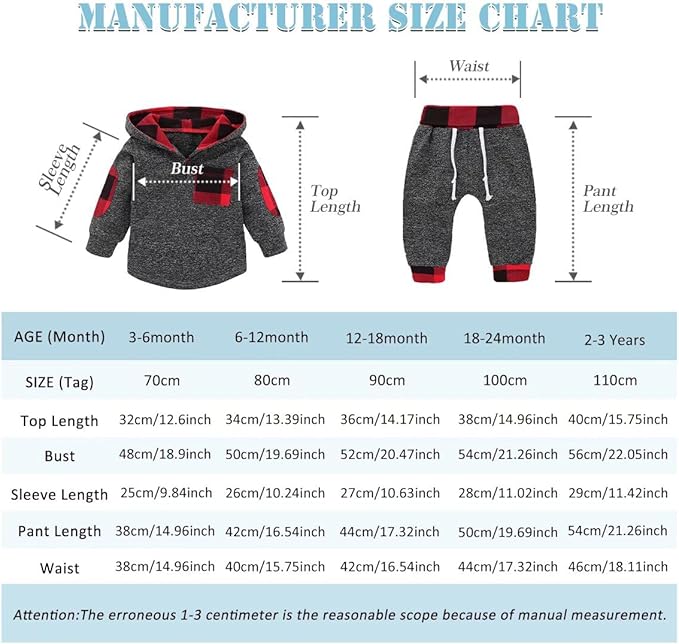 Baby Boy Clothes Infant Hoodie Tops Outfit Long Sleeve Sweatshirt Plaid Pants 2pcs Set 0-36 Months