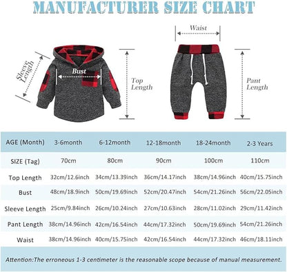 Baby Boy Clothes Infant Hoodie Tops Outfit Long Sleeve Sweatshirt Plaid Pants 2pcs Set 0-36 Months