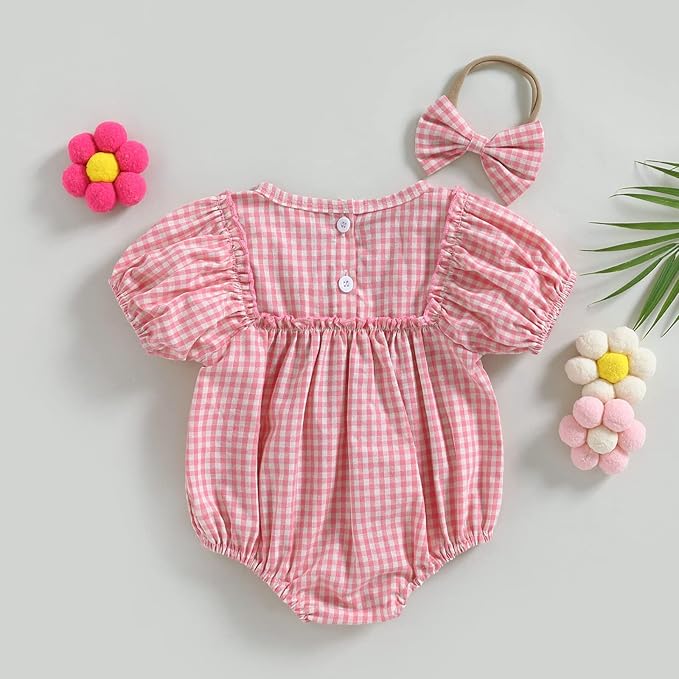 Douhoow Infant Baby Girl Plaid Romper Baby Sweatshirt Romper Ruffle Festival Clothes Fall Winter Outfits with Headband