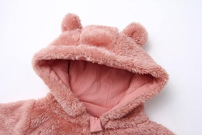 Baby Furry Jumpsuit Infant Bear Onesies Zipper Long Sleeve One-Piece Romper Hoodie Baby Outwear Snowsuit