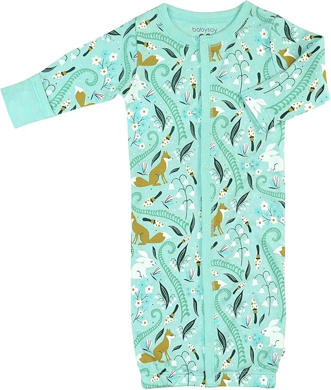 Babysoy Baby Long Sleeve Gown Sleep Sack, Ultra Soft Nightgown, Modern Prints, Reversible Mittens
