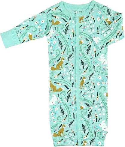 Babysoy Baby Long Sleeve Gown Sleep Sack, Ultra Soft Nightgown, Modern Prints, Reversible Mittens