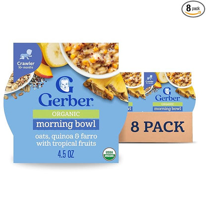 Gerber Stage 3 Baby Food, Organic Morning Bowl, Oats Quinoa & Farro, Baby Oatmeal, 8PK