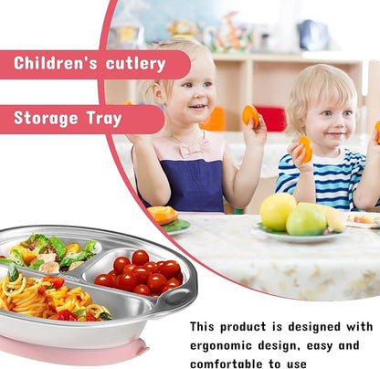 Stainless Steel Baby Suction Plates: Divided Plates for Babies and Toddlers, Made of 100% Food-Grade Materials Ideal for Baby-Led Weaning BPA-Free Toddler Feeding Dishwasher Safe PINK