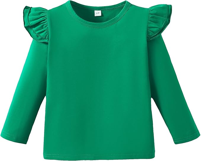 12M-14Y Toddler Baby Girls T Shirt Solid Color Blouse Ruffle Top Cotton Casual Tees Plain Shirt