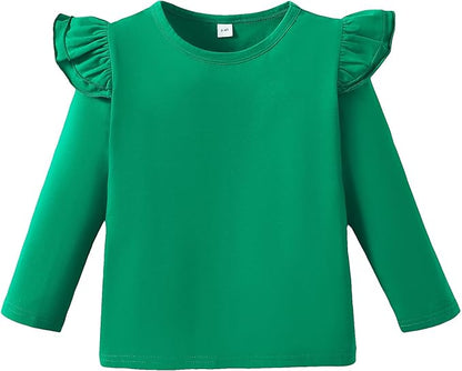 12M-14Y Toddler Baby Girls T Shirt Solid Color Blouse Ruffle Top Cotton Casual Tees Plain Shirt