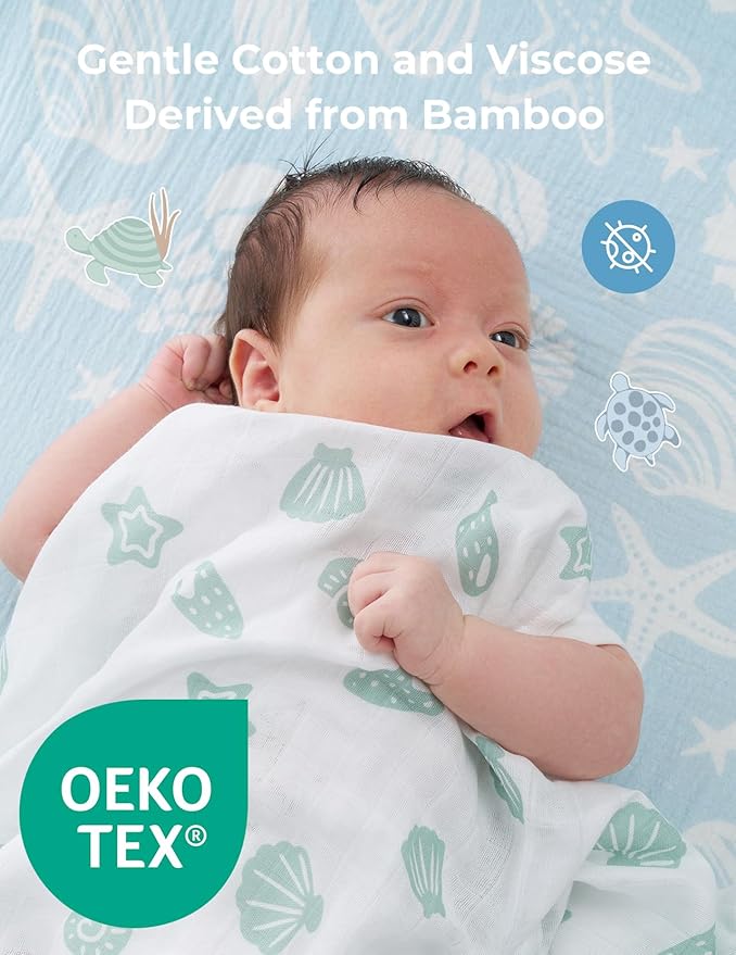 Momcozy Muslin Swaddle Blankets, Ultra Soft Neutral Registry Essentials, Marine Sea Sprite Magic, Breathable Large 47'' x 47'' Newborn Boys Girls Receiving Blanket