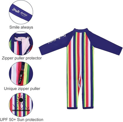 weVSwe Baby Toddler UPF 50+ Sun Protection Rash Guard Long Sleeve Swimsuit with Crotch Zipper