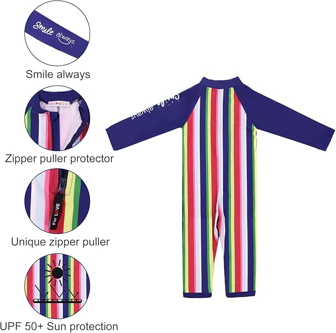 weVSwe Baby Toddler UPF 50+ Sun Protection Rash Guard Long Sleeve Swimsuit with Crotch Zipper