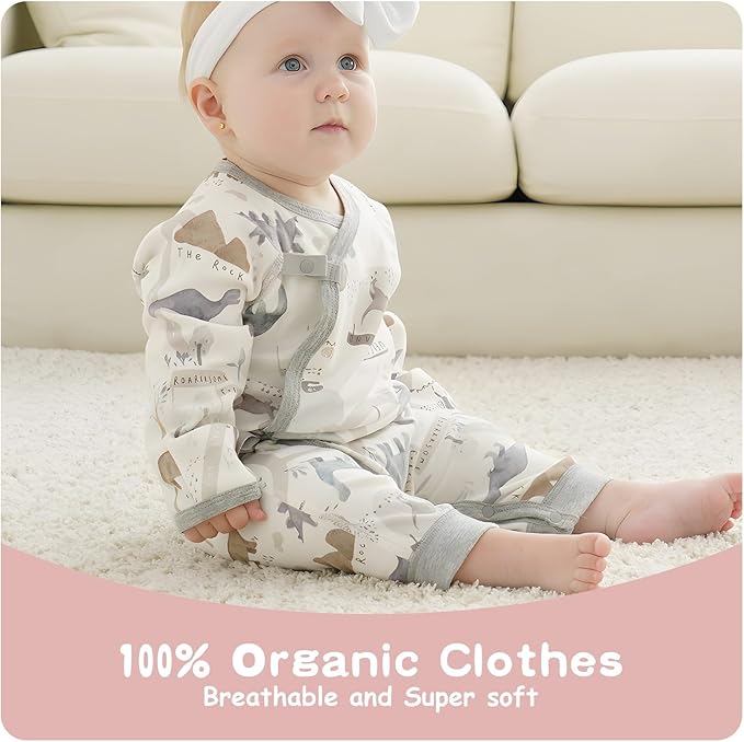 100% Organic Cotton Soft 0-6 Months Unisex Footless Newborn Baby Sleepers Pajamas Romper Boys Girls Long Sleeve
