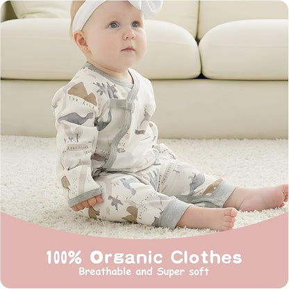 100% Organic Cotton Soft 0-6 Months Unisex Footless Newborn Baby Sleepers Pajamas Romper Boys Girls Long Sleeve