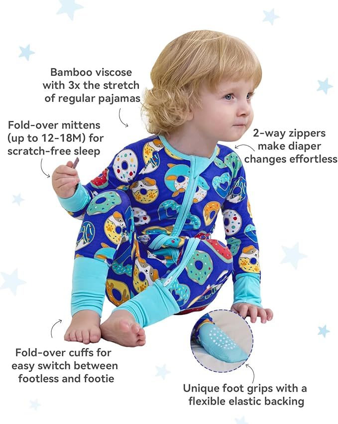 Bamboo Viscose Baby Convertible Footie Pajama, Zipper Pajamas for Baby Boys & Girls, Sleep & Play Footed Pjs