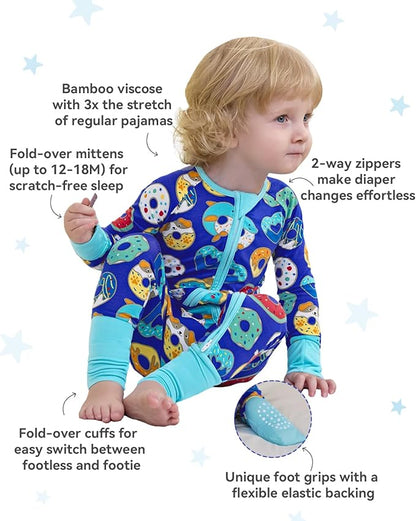 Bamboo Viscose Baby Convertible Footie Pajama, Zipper Pajamas for Baby Boys & Girls, Sleep & Play Footed Pjs