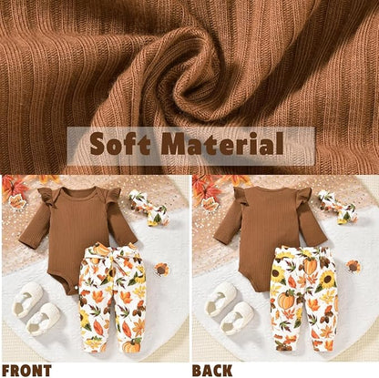 Aalizzwell Preemie Newborn Infant Baby Girls Clothes Ribbed Romper Bodysuit Pants Set Fall Winter Outfits