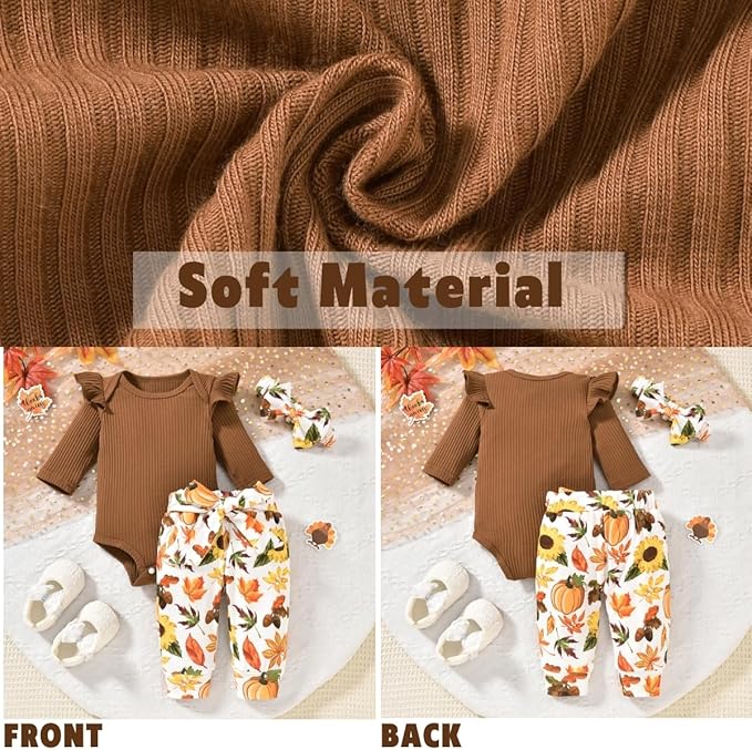 Aalizzwell Preemie Newborn Infant Baby Girls Clothes Ribbed Romper Bodysuit Pants Set Fall Winter Outfits
