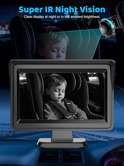 Car Camera for Baby, 7” 1080P HD Screen Baby Car Camera with IR Night Vision, 360° Rotating Adjustable Cam for Rear Facing Seat Backseat, Plug and Play Easy Install (Blue)