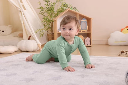 GUISBY Long Sleeve Cotton Pajamas Footless Baby Bodysuits with Zipper and Mittens 3-Pack for Boys Girls