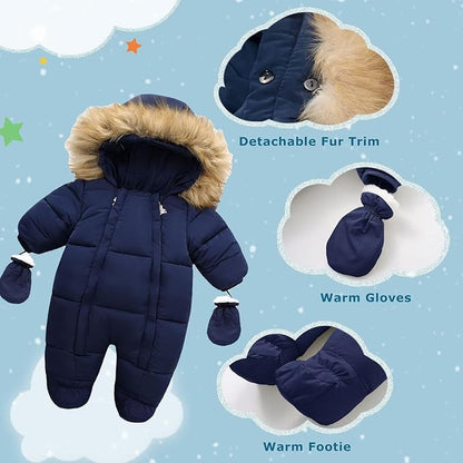 Baby Girl Boy Snowsuit Cute Down Jacket Hooded Romper Light Puffer Padded Jumpsuit Infant Winter Outwear