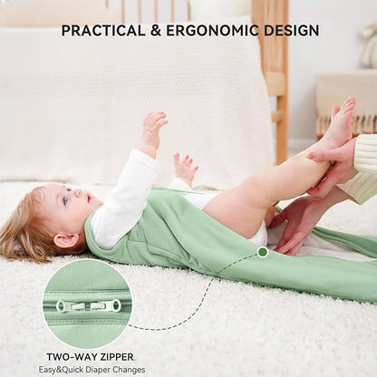 Rayon Made From Bamboo Baby Sleep Sack, SuperSoft 6-12 Months 1.0 Tog Baby Wearable Blanket, Sleeping Sack for Toddler Infant with 2-Way Zipper, Lightweight & Roomy，Green