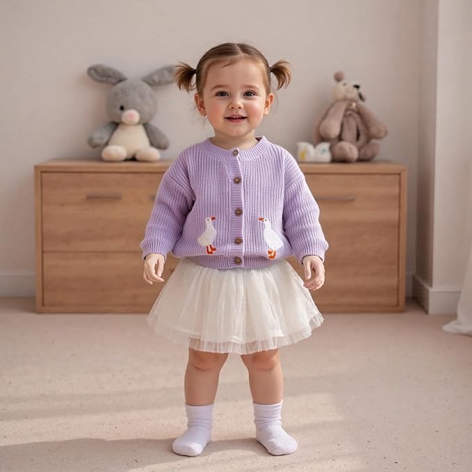 Baby Girl Cardigan Sweater Toddler Goose Embroidered Button Down Knit Sweaters Fall Winter Knitwear Jacket Clothes