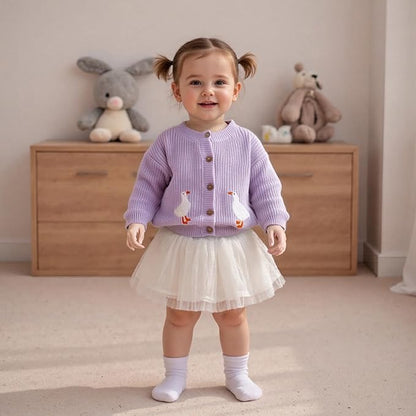 Baby Girl Cardigan Sweater Toddler Goose Embroidered Button Down Knit Sweaters Fall Winter Knitwear Jacket Clothes