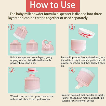 Baby Milk Powder Formula Dispenser, Stackable Formula Dispenser Container Mixie Bottle for Travel, Large Capacity Formula Holder and Snack Storage, Non-Spill, Powder Leakage Free, BPA Free (Pink)