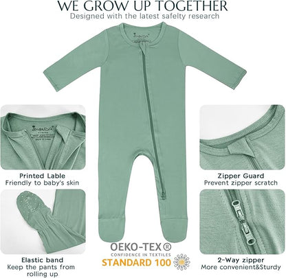 Jimonda Bamboo Baby Pajamas,Unisex Boys Girls One-Piece Footies,Long Sleeve Sleepers 2-Way Zip closure Romper