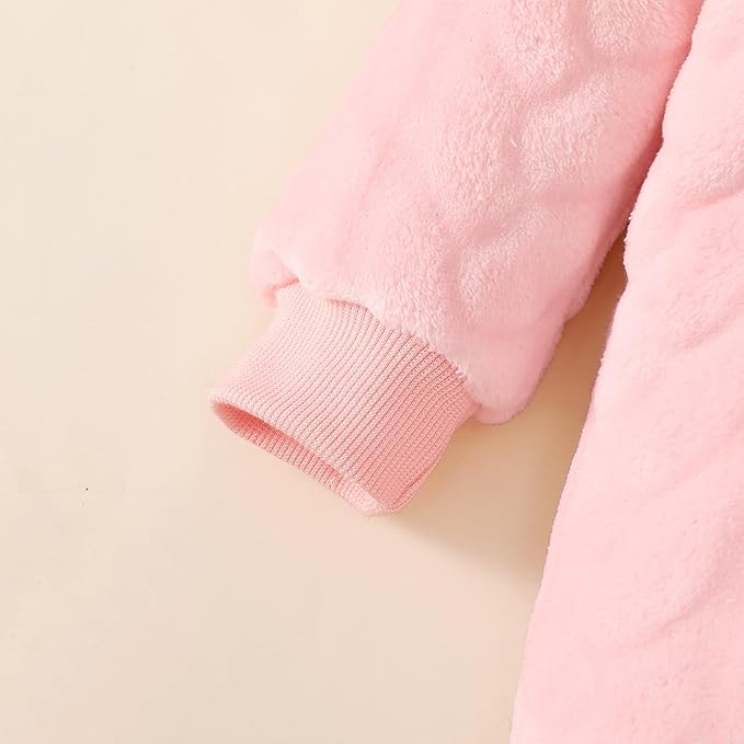 Saeaby Newborn Baby Girl Boy Clothes Fall Winter Infant Long Sleeve Fleece Jumpsuit Romper Hooded Baby Snowsuit Bear Outfit