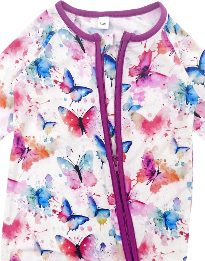 Bow Dream Bamboo Rayon Baby Boy Romper Footed Long Sleeve Footies Newborn Girl Clothes Footless with Zipper and Mitten Cuffs