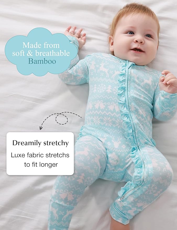 Bamboo Viscose Baby Girl Footless Pajamas Ruffled Baby Sleepers with 2 Way Zipper