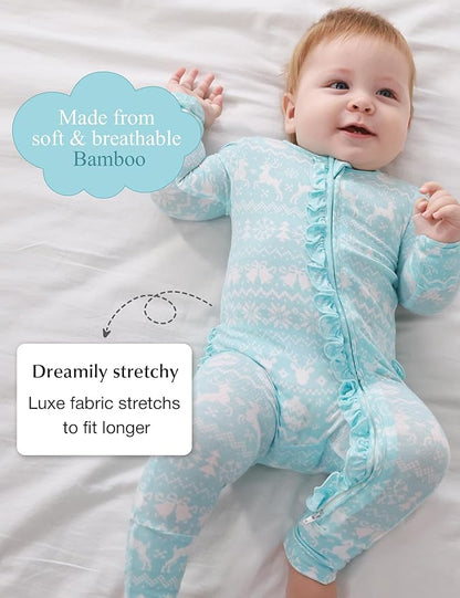 Bamboo Viscose Baby Girl Footless Pajamas Ruffled Baby Sleepers with 2 Way Zipper