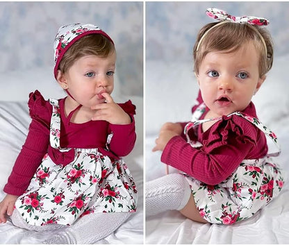 Unutiylo Preemie Newborn Baby Girl Clothes Romper Suspender Dress Fall Winter Outfits Ruffle Long Sleeve Jumpsuit
