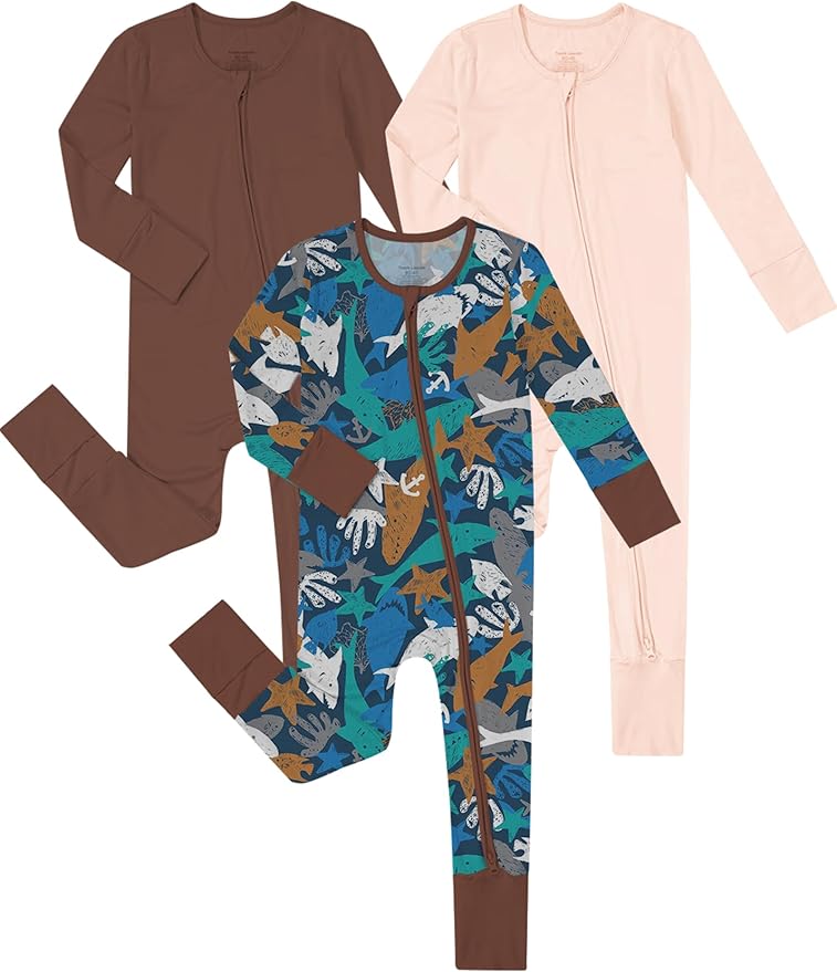 Jimonda Bamboo Baby Boys Romper Fold-Over Footies and Mitten Pajamas Long Sleeve Sleeper Girl Footless Clothes 3-Packs