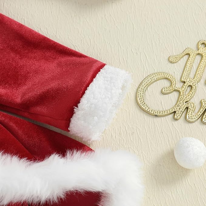 Newborn Infant Baby Girl Christmas Clothes Santa Claus Romper Dress Fur Trim Velvet Jumpsuit Bodysuit Hat Costume