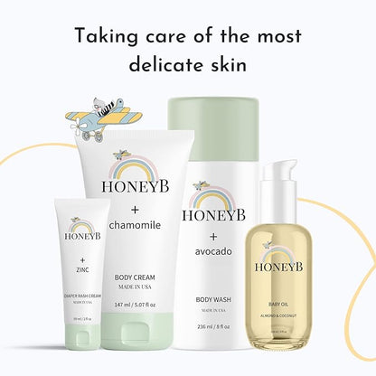 HoneyB Soothing Baby Oil with Almond & Coconut Oils for Increased Hydration - Clean and Plant-Based Baby Coconut Oil for Newborn, Baby Massage Oil, Coconut Baby Oil, 4oz