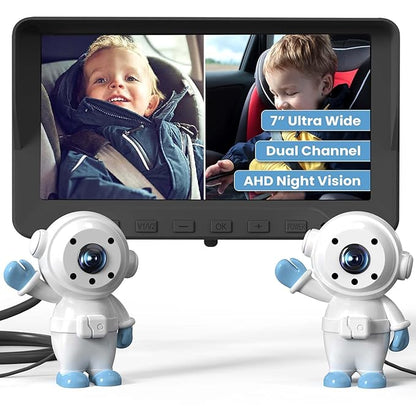 GROWNSY Dual Car Camera Baby Monitor, 7" 1080P AHD Car Camera for 2kids, Backseat Mirror for Baby Rear Facing with Infrared Night Vision, Easily Observe Baby's Every Move